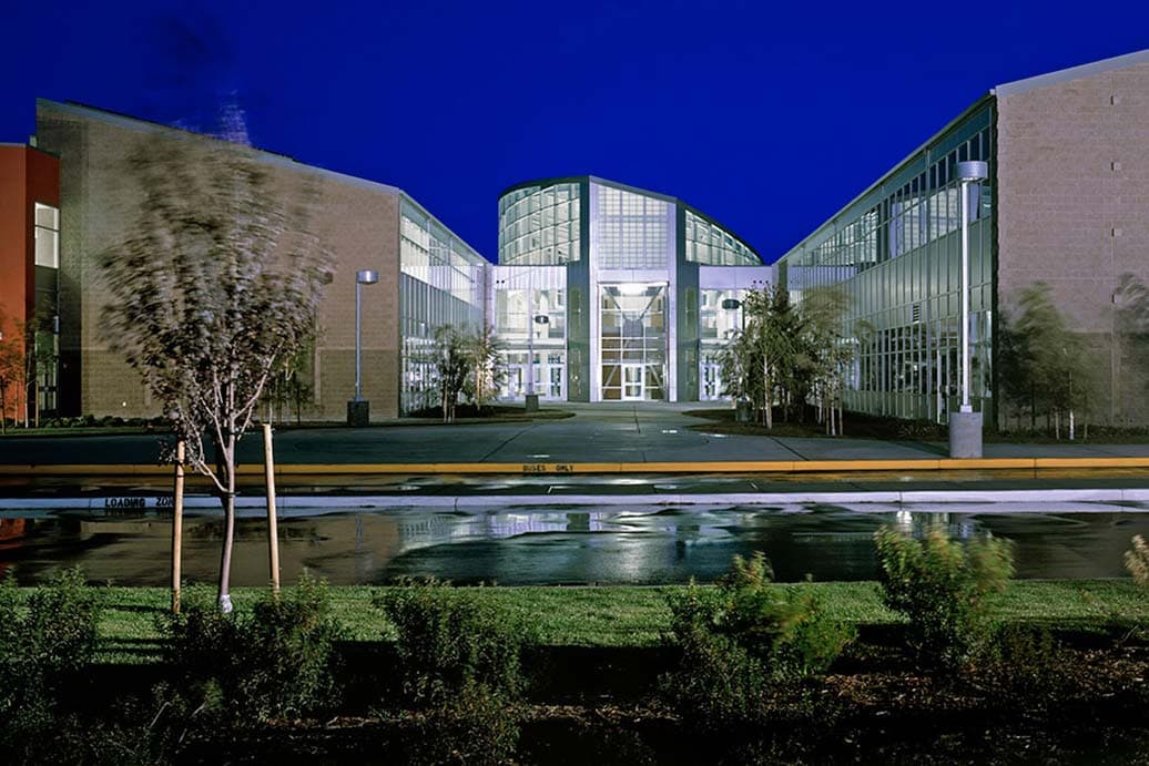 Inderkum High School at dusk — Natomas Unified School District, Sacramento